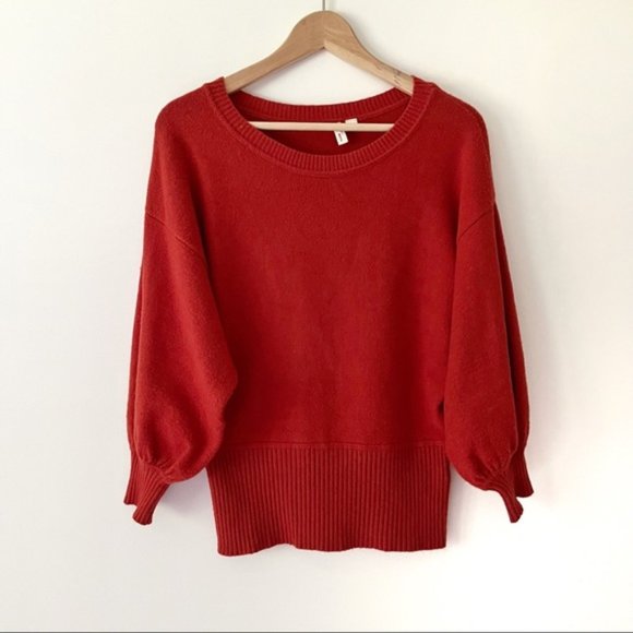 Anthropologie Moth Burnt Orange Balloon Sleeve Crewneck Cabin Sweater in - Picture 1 of 6